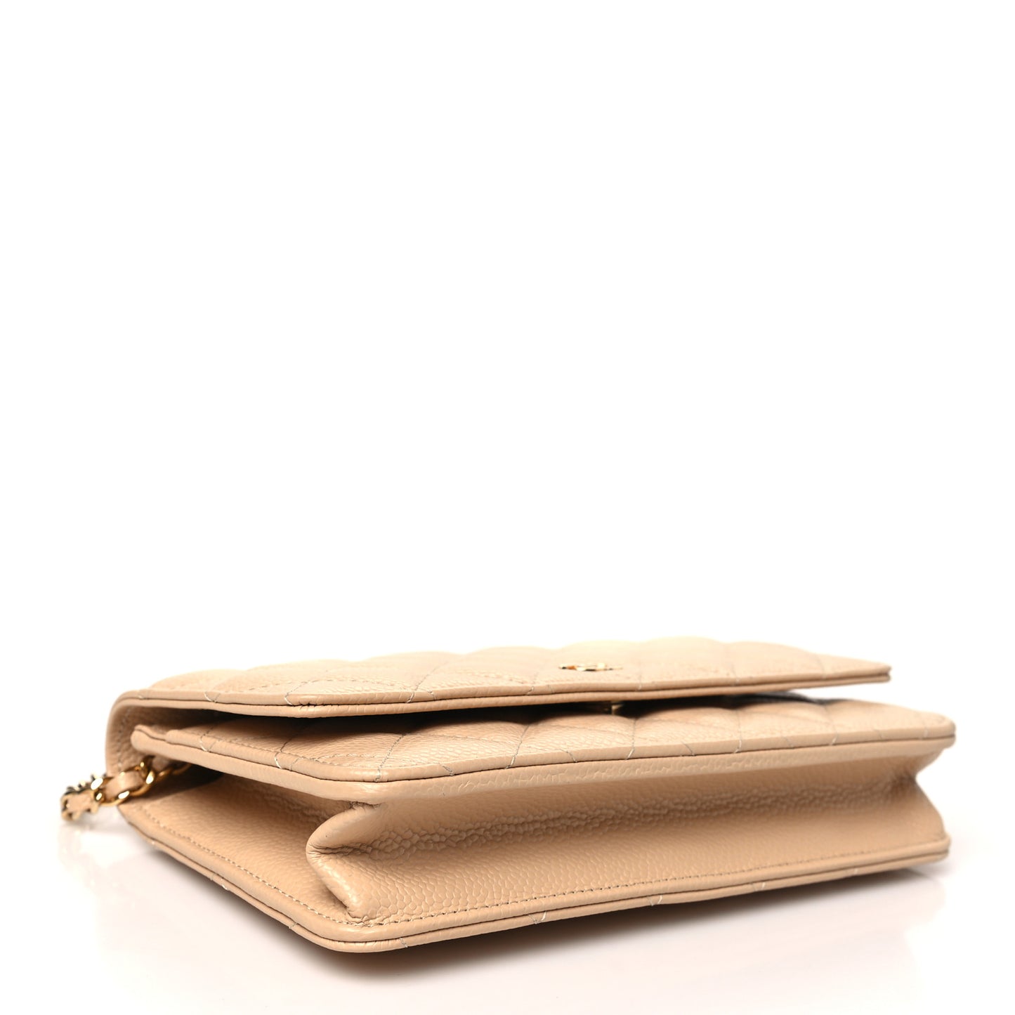 Caviar Quilted Wallet on Chain WOC Beige