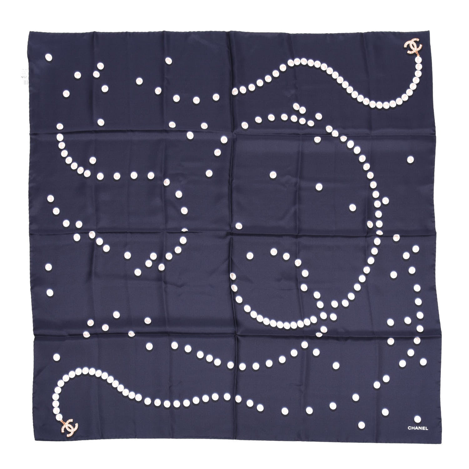 Chanel Silk Pearl CC Scarf Navy 1 of 4