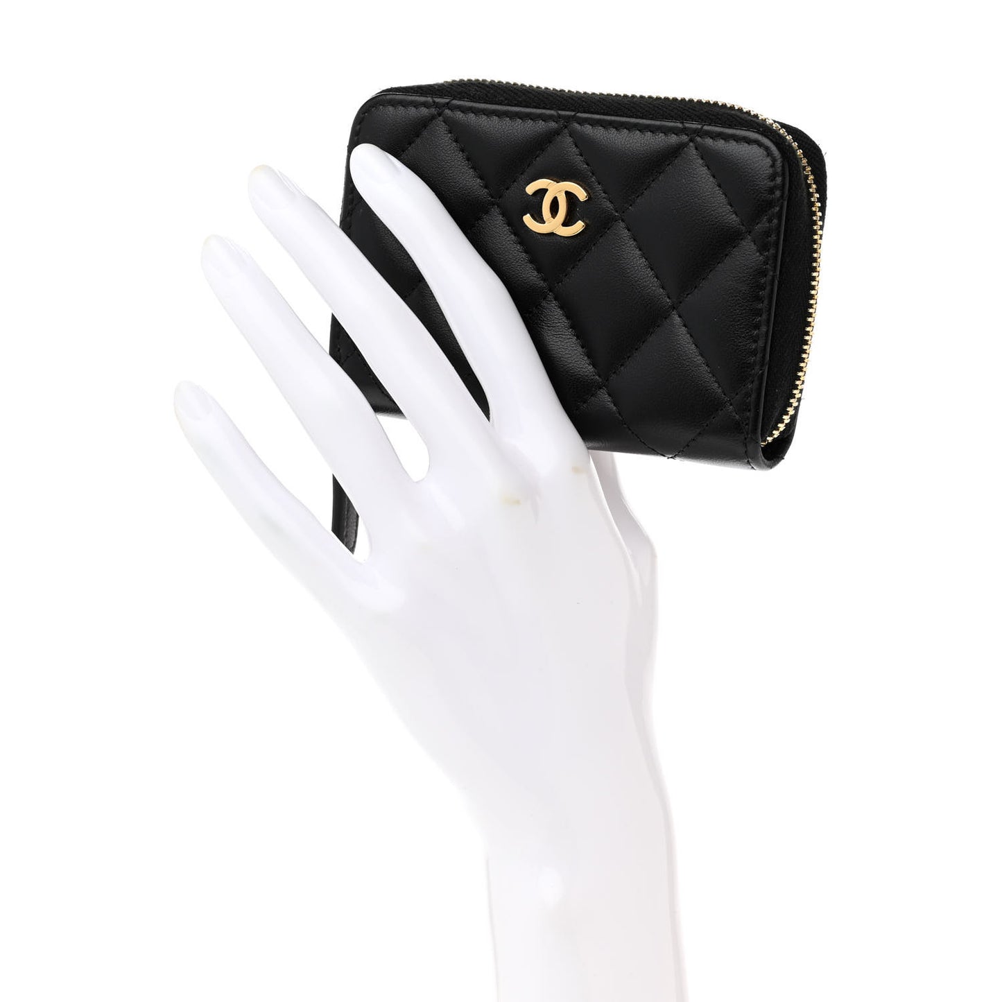 Lambskin Quilted Zip Coin Purse Black