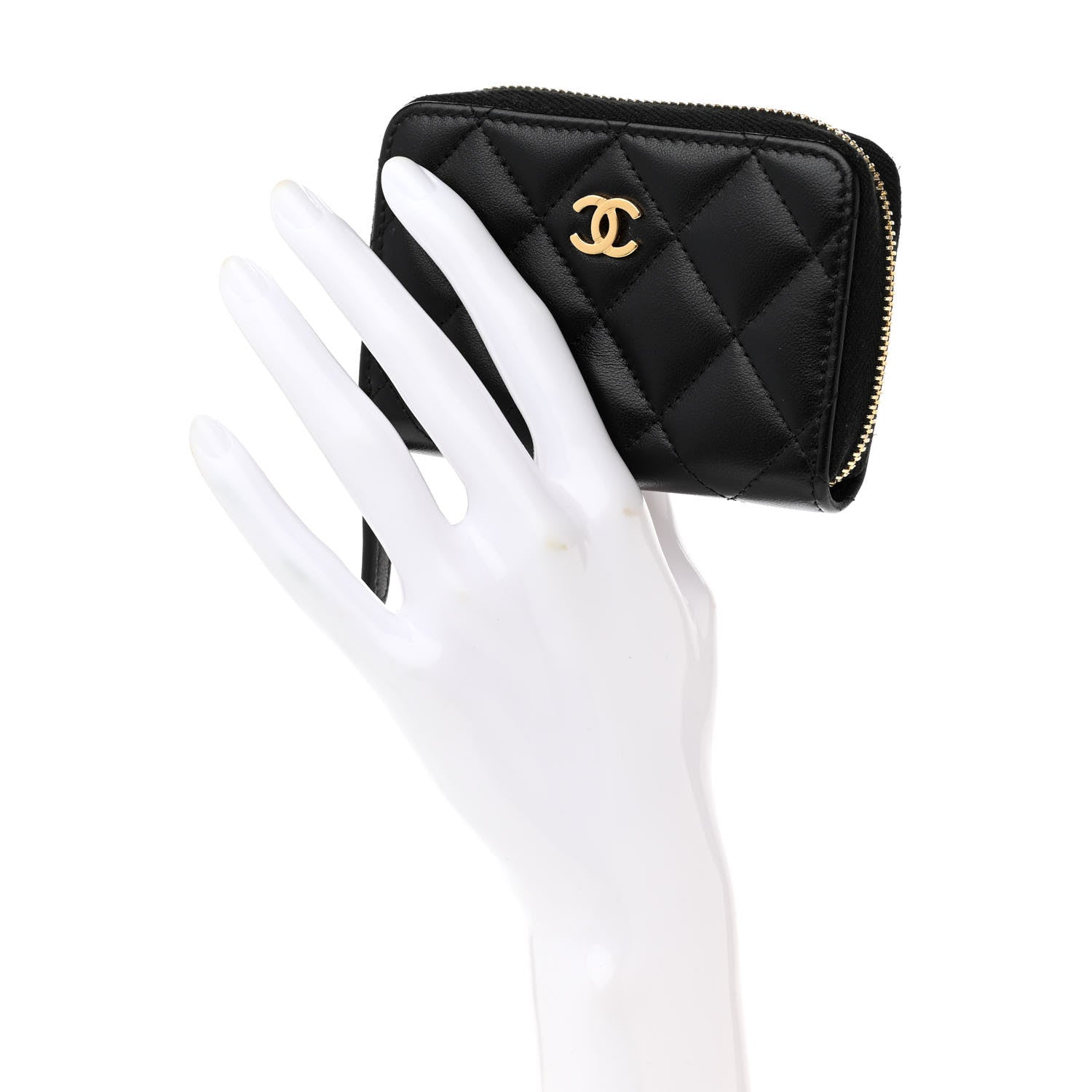 Chanel Lambskin Quilted Zip Coin Purse Black 2 of 9