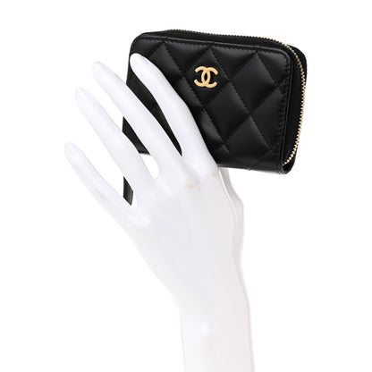 Chanel Lambskin Quilted Zip Coin Purse Black 2 of 9