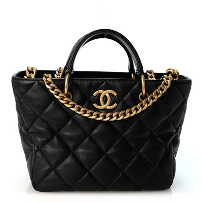 Chanel Lambskin Quilted Small Top Handle Shopping Bag Black 2 of 19