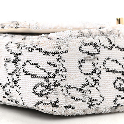 Chanel Sequin Logo Medium Flap White Black 8 of 11