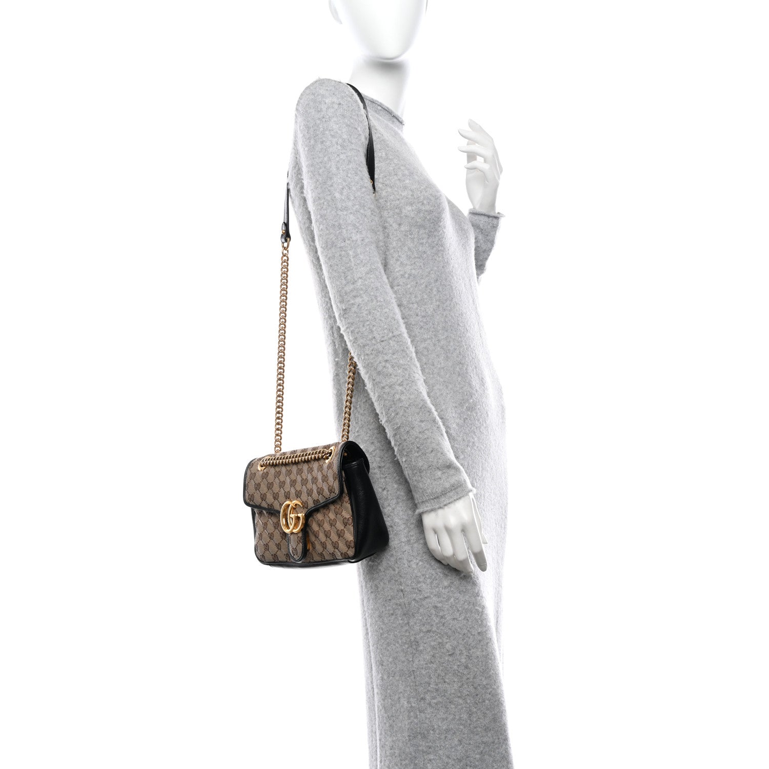 Gucci Monogram Matelasse Diagonal Small GG Marmont Shoulder Bag Beige Black 2 of 9