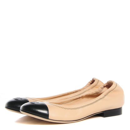 Chanel Lambskin Cap Toe CC Ballerina Flats 36.5 Black Beige 3 of 7