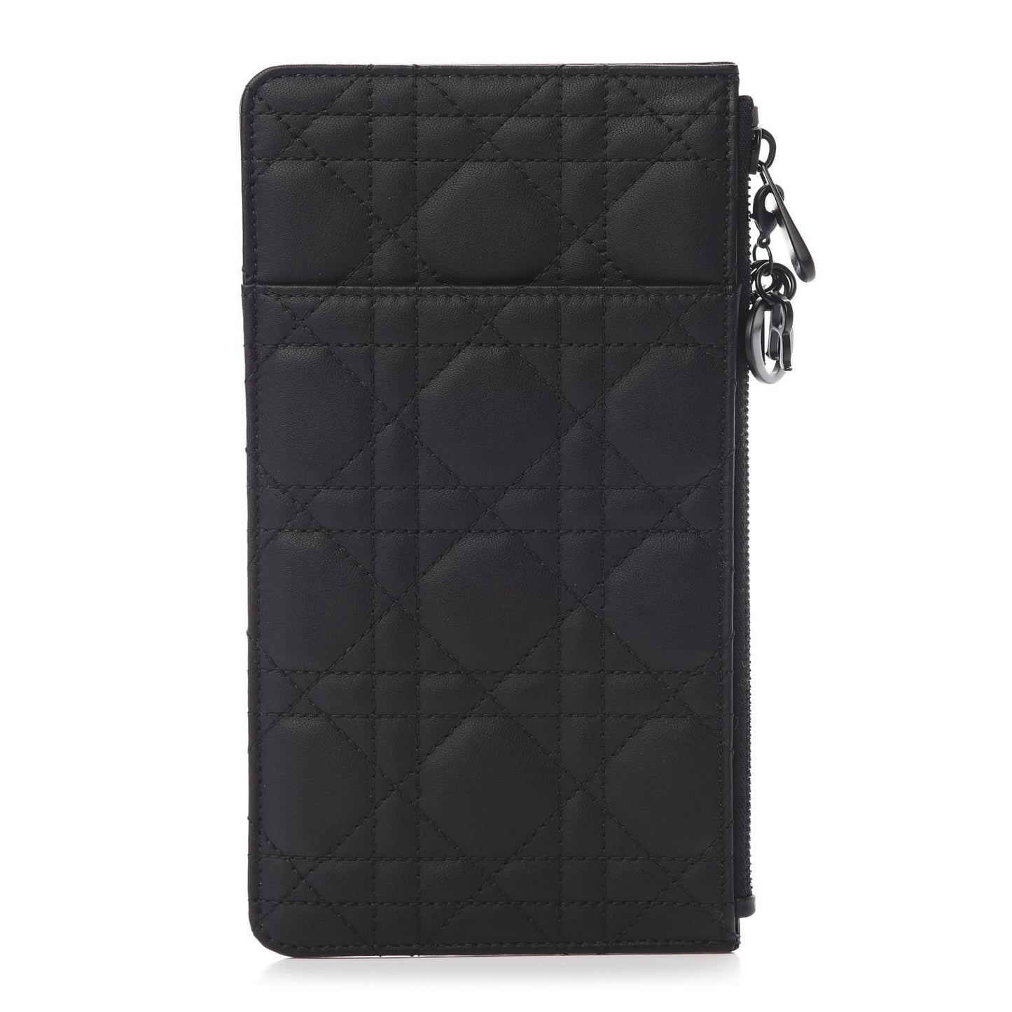 Ultra Matte Calfskin Cannage Large Lady Dior Zip Wallet Black