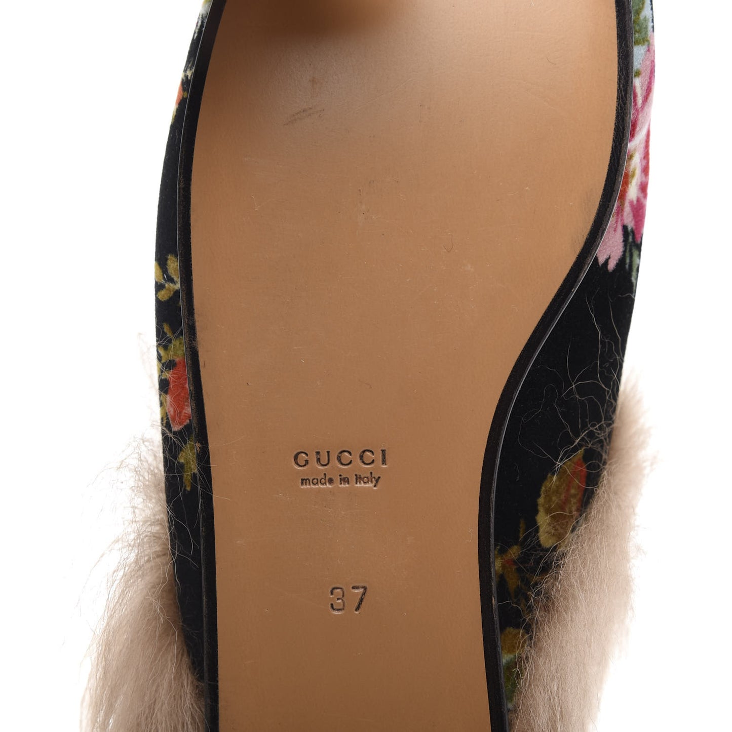 Velvet Fur Floral Womens Princetown Slippers 37 Black
