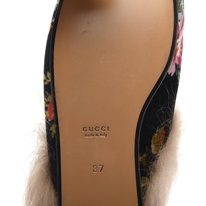 Gucci Velvet Fur Floral Womens Princetown Slippers 37 Black 7 of 8