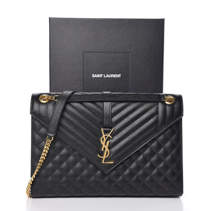 Saint Laurent Grain De Poudre Textured Mixed Matelasse Large Triquilt Monogram Satchel Black 11 of 11