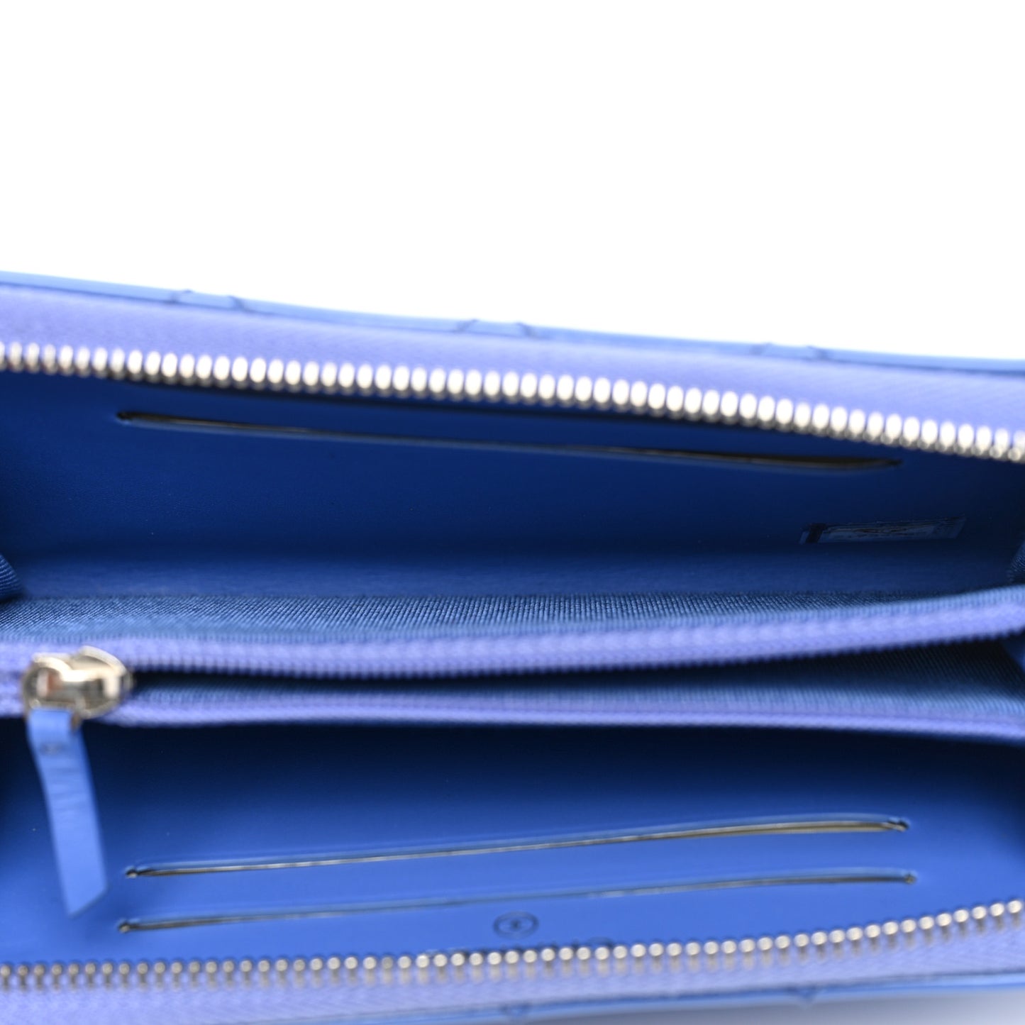 Patent Quilted Small Zip Around Wallet Blue
