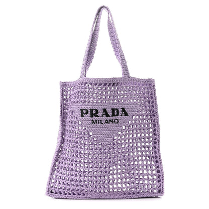 Prada Yarn Raffia Effect Crochet Logo Embroidered Tote Bag Lilium 1 of 10