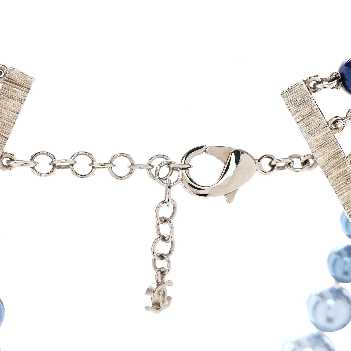 Pearl Beaded CC Multi Strand Choker Necklace Blue Silver