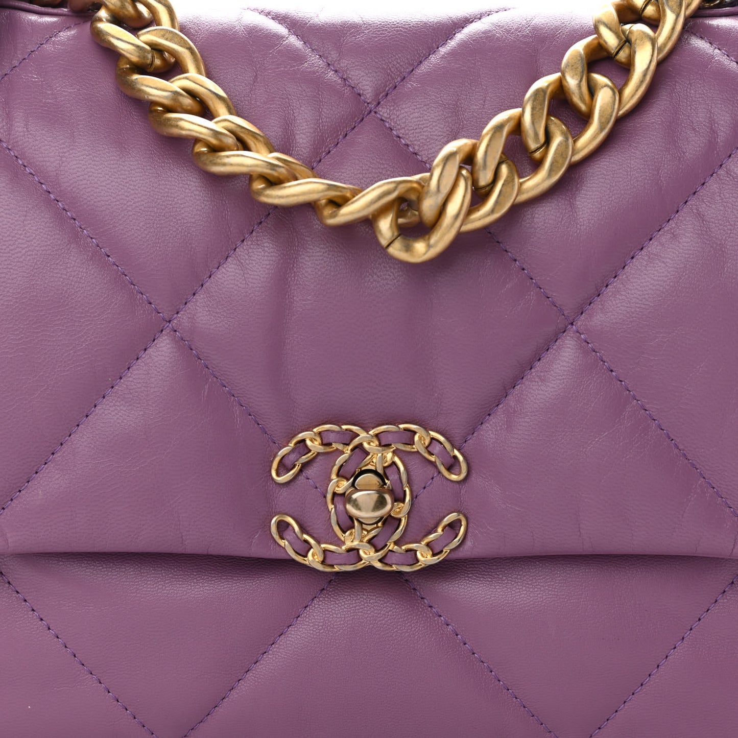 Goatskin Quilted Large Chanel 19 Flap Purple