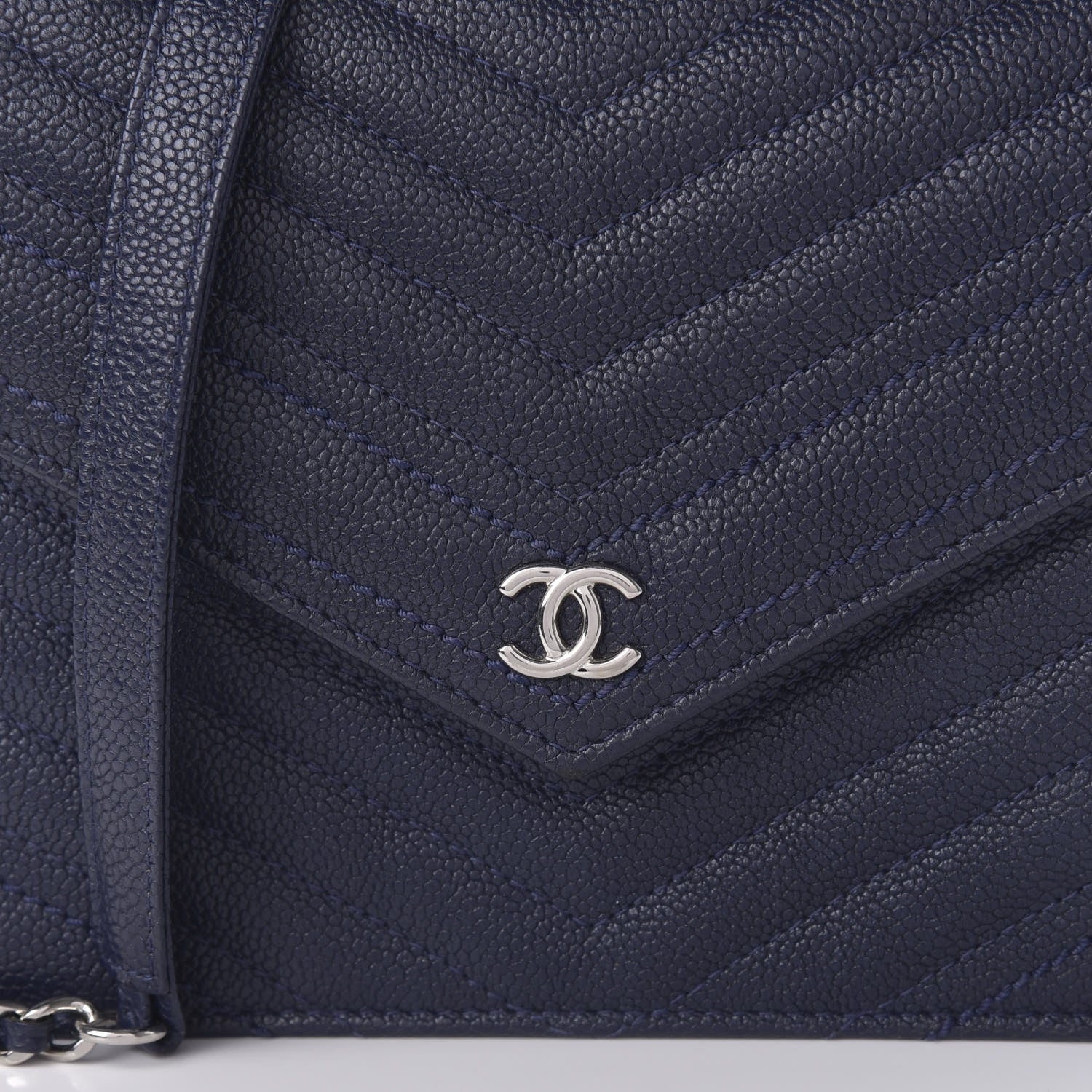 Chanel Caviar Chevron Quilted Square Wallet On Chain WOC Blue 11 of 11