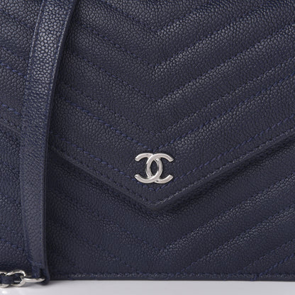 Chanel Caviar Chevron Quilted Square Wallet On Chain WOC Blue 11 of 11