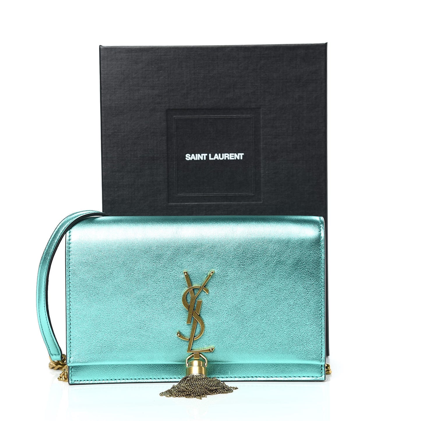 Laminated Calfskin Classic Monogram Kate Tassel Chain Wallet Green