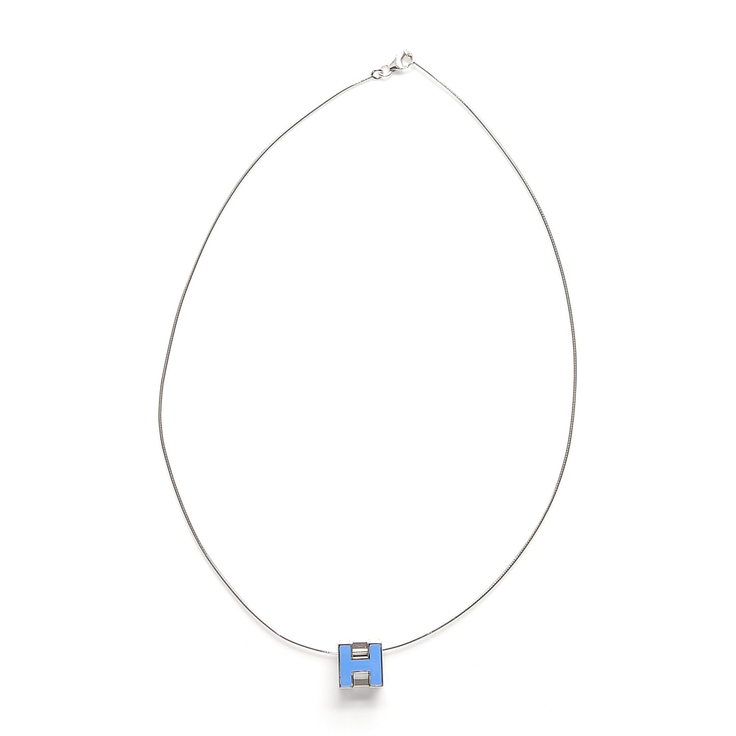 Lacquered Palladium Cage d'H Pendant Necklace Bleu Transat