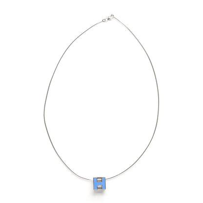 Hermes Lacquered Palladium Cage d'H Pendant Necklace Bleu Transat 5 of 5