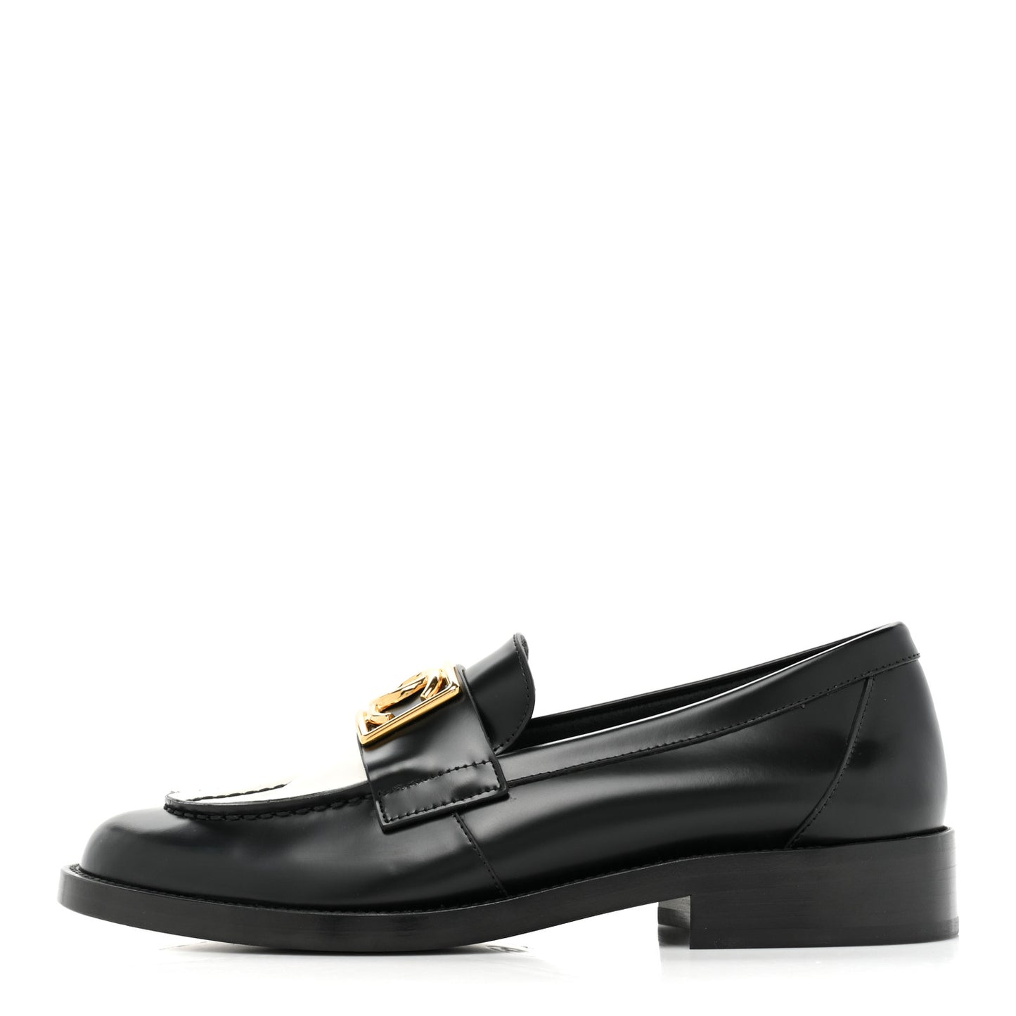 Shiny Calfskin CC Loafers Black White 38 Black White
