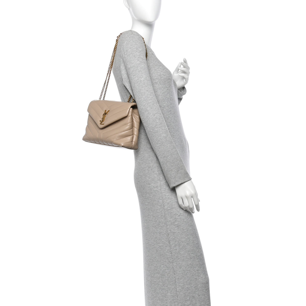 Calfskin Y Quilted Monogram Small Loulou Chain Satchel Taupe