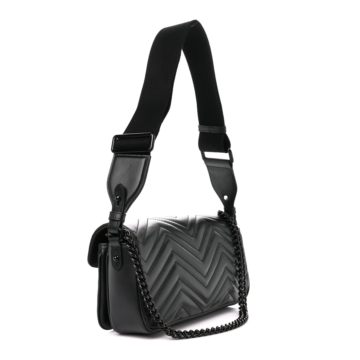 Gucci Calfskin Matelasse Monochrome GG Marmont Crossbody Shoulder Bag Black 3 of 12