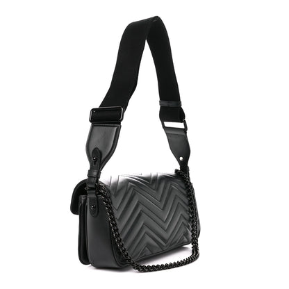 Gucci Calfskin Matelasse Monochrome GG Marmont Crossbody Shoulder Bag Black 3 of 12