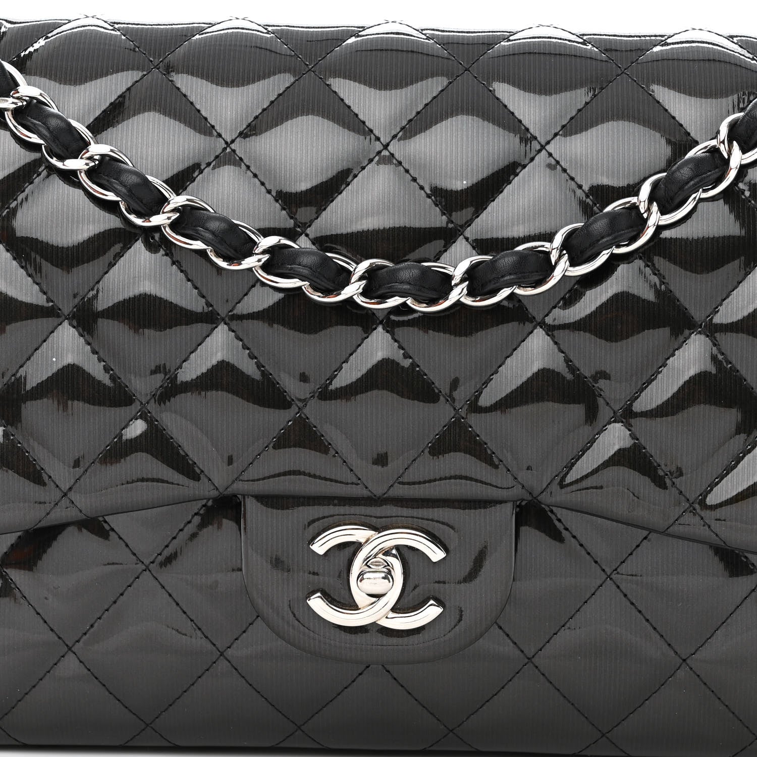 Chanel Striated Patent Quilted Jumbo Double Flap Black 8 of 17