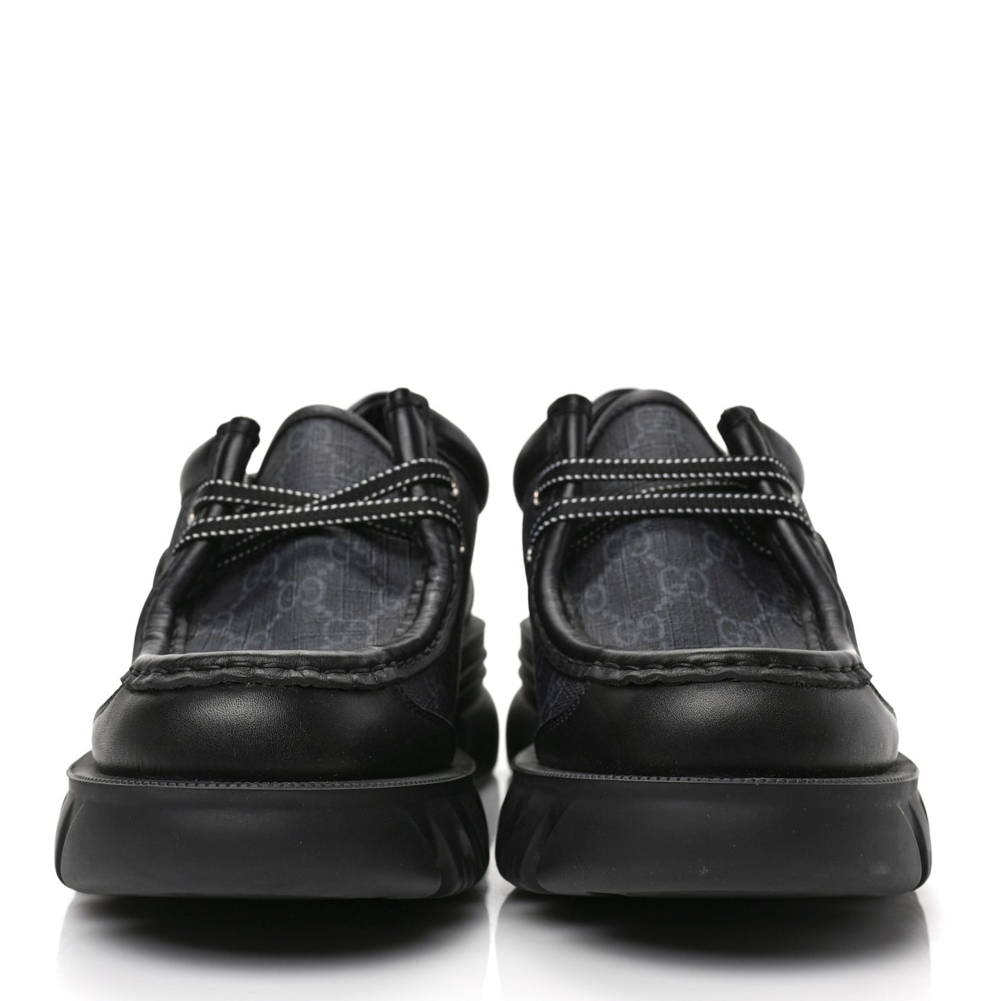 GG Supreme Monogram Quebec Calfskin Retro Interlocking G Mens Platform Derby Loafers 8.5 Black