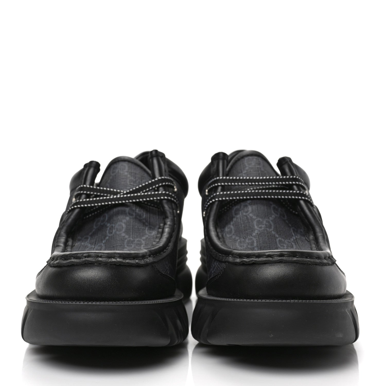 Gucci GG Supreme Monogram Quebec Calfskin Retro Interlocking G Mens Platform Derby Loafers 8.5 Black 2 of 8