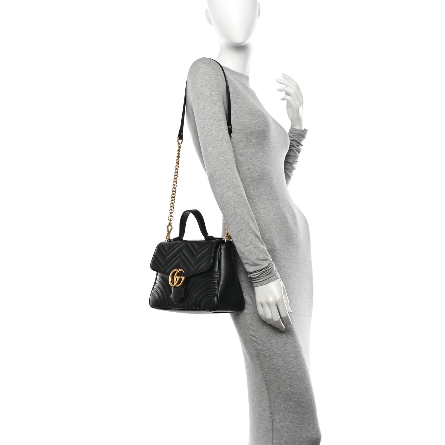 Calfskin Matelasse Small GG Marmont Top Handle Shoulder Bag Black