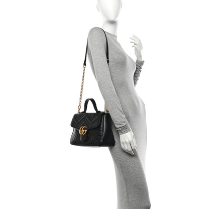 Gucci Calfskin Matelasse Small GG Marmont Top Handle Shoulder Bag Black 2 of 11