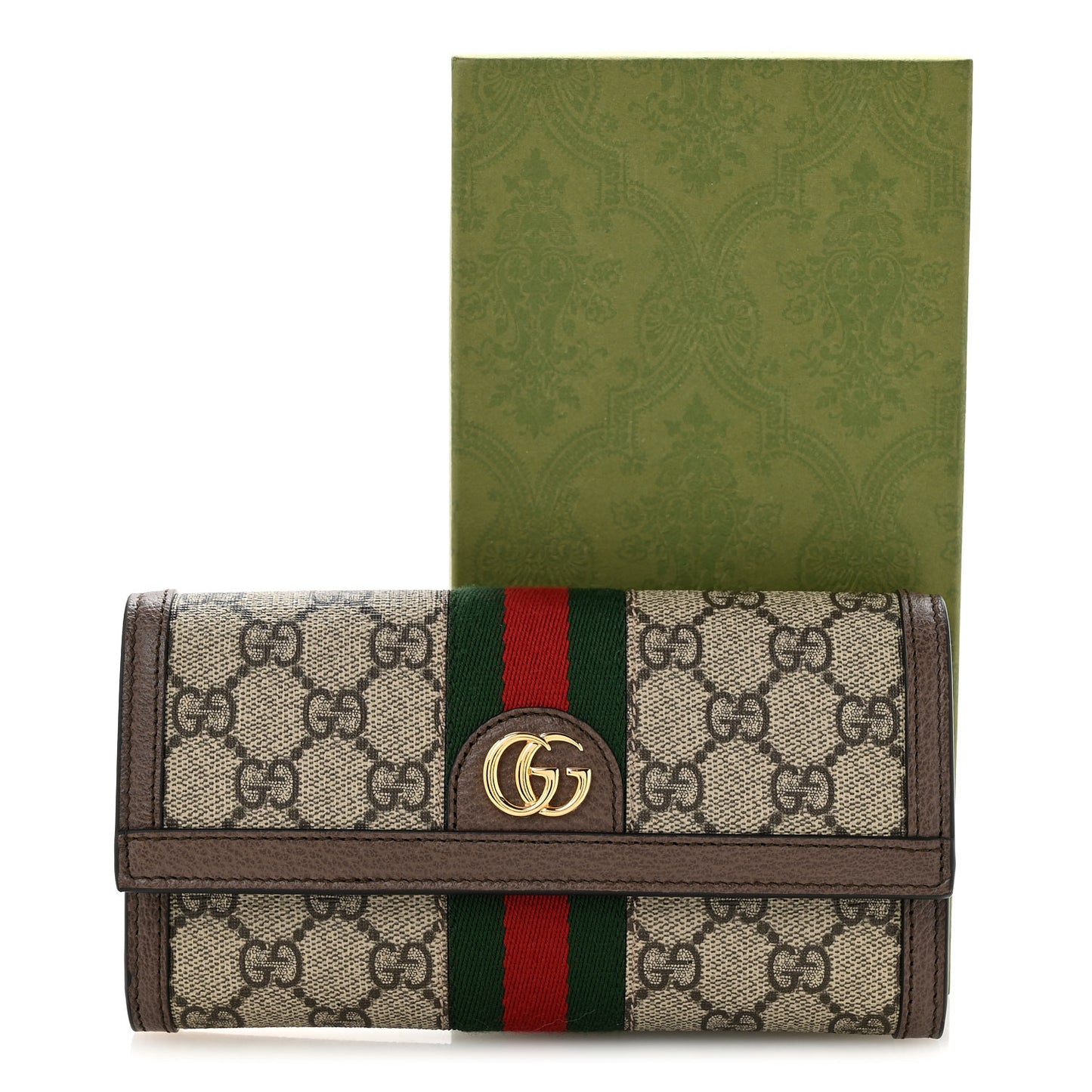 GG Supreme Monogram Web Ophidia Continental Wallet Brown