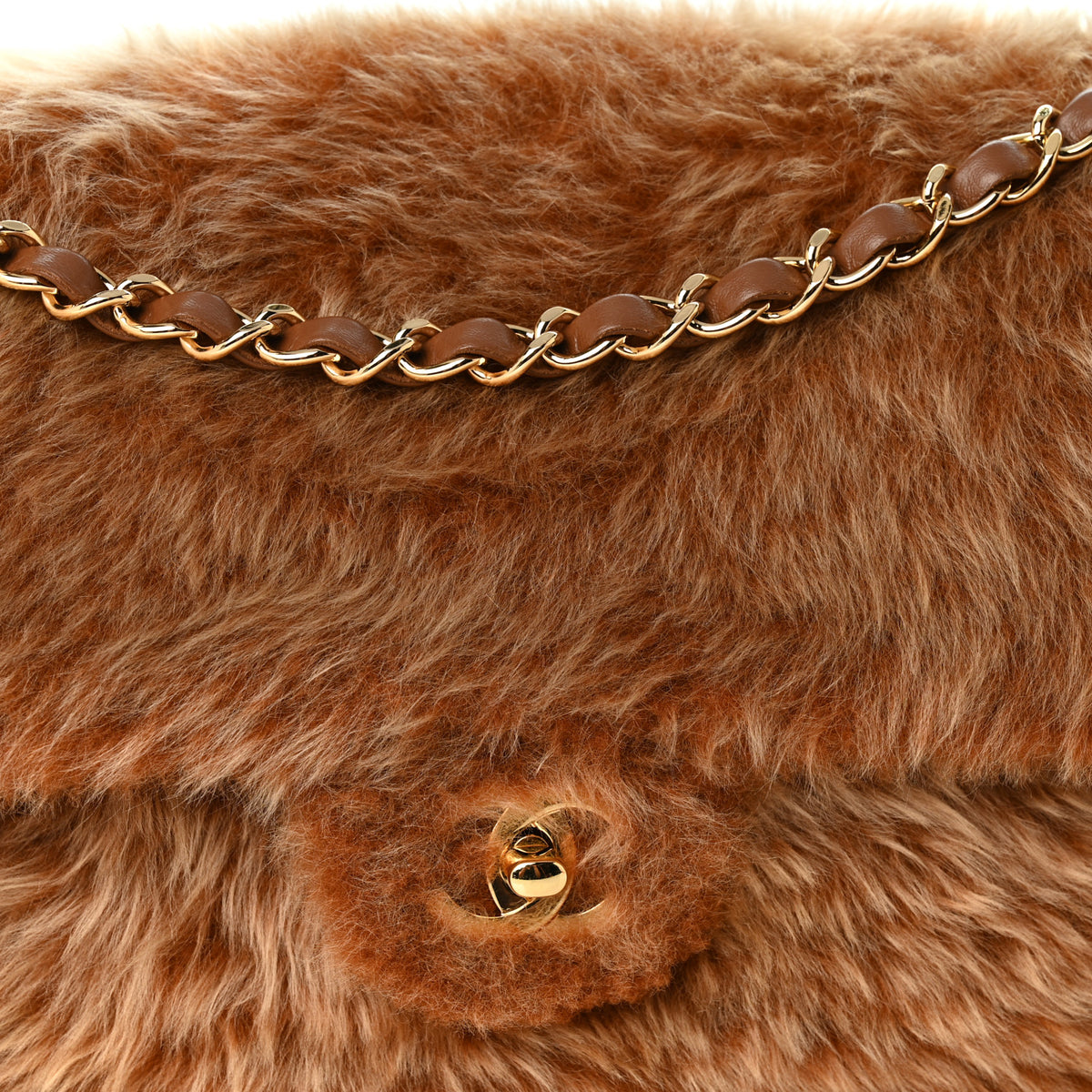 Shearling Lambskin Small Souplissimo Maxi Flap Brown