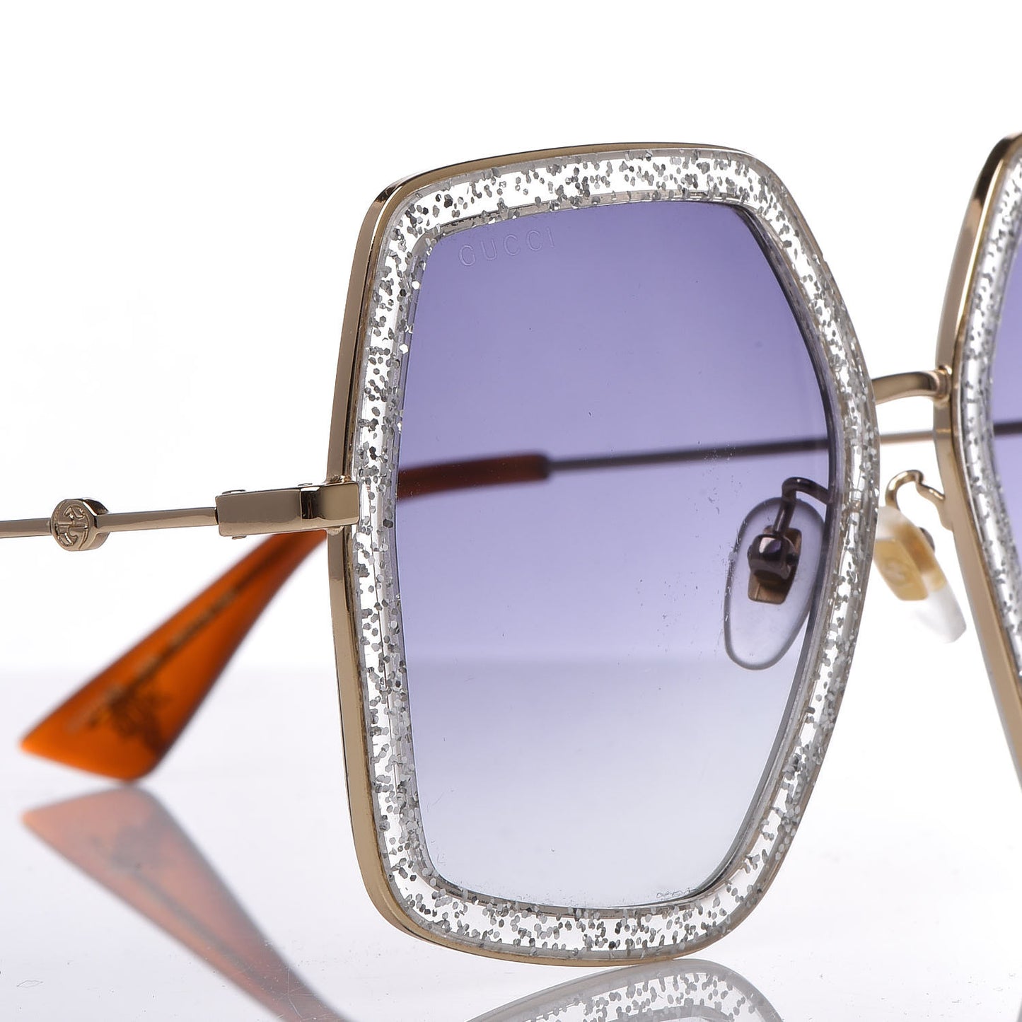 Glitter Acetate Oversize Square Frame Sunglasses GG0106S Gold