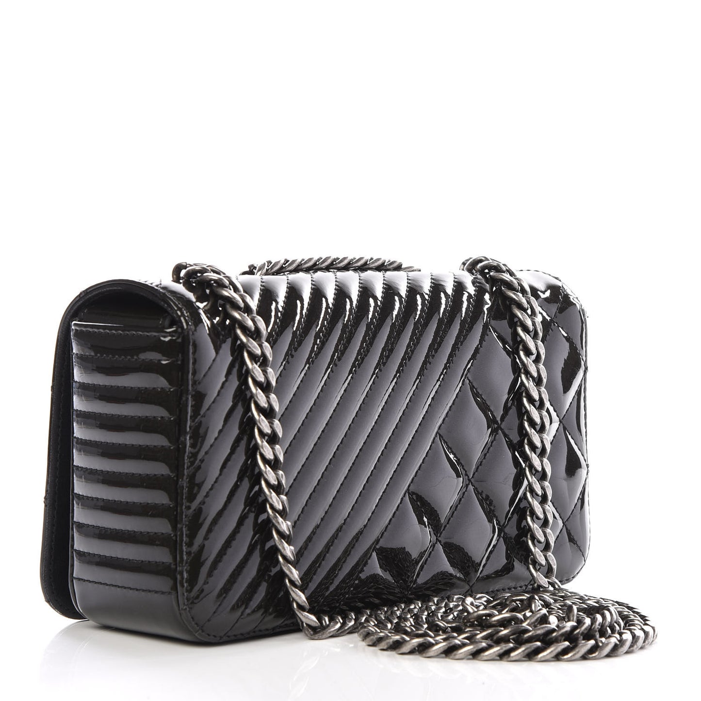 Patent Quilted Small Coco Boy Flap Black