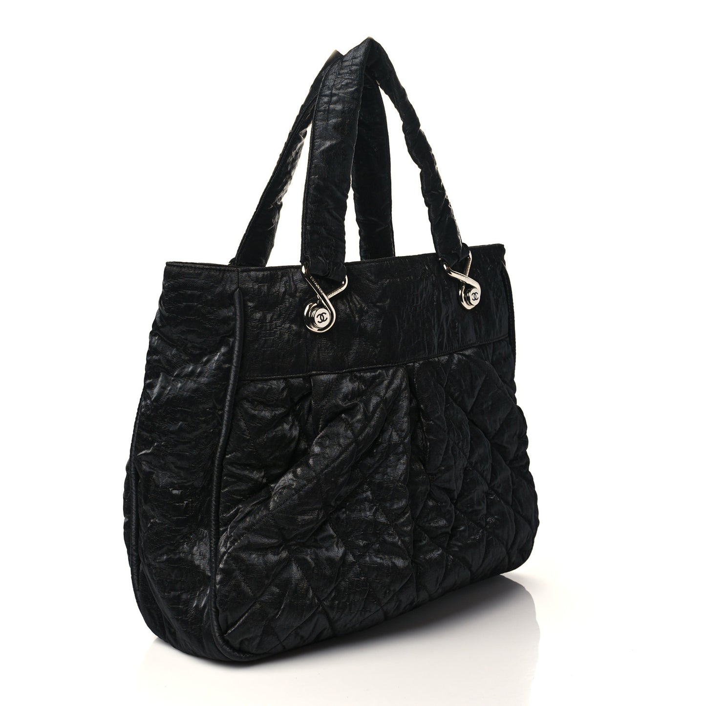 Crinkled Coated Canvas Le Marais Large Tote Black
