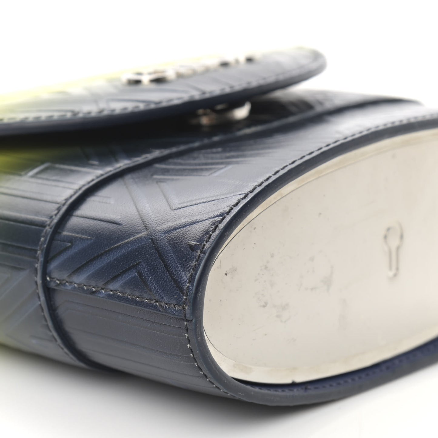 Calfskin Embossed Small Aby Lock Yellow Navy Blue