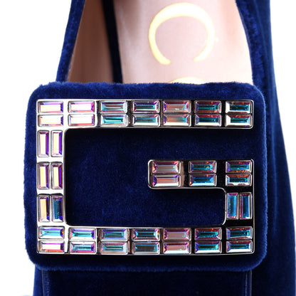 Gucci Velvet Crystal Square G Madelyn Loafers 35 Cobalt Blue 10 of 11
