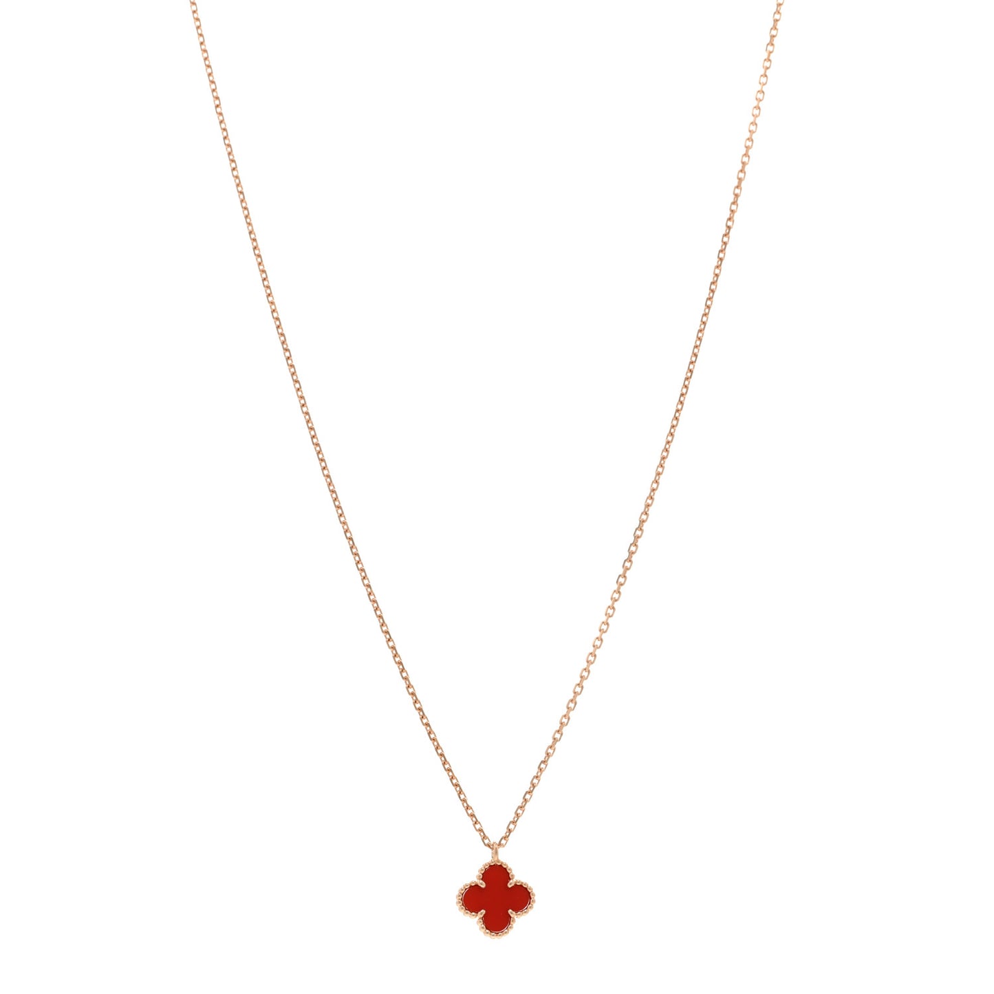 18K Rose Gold Carnelian Sweet Alhambra Pendant Necklace