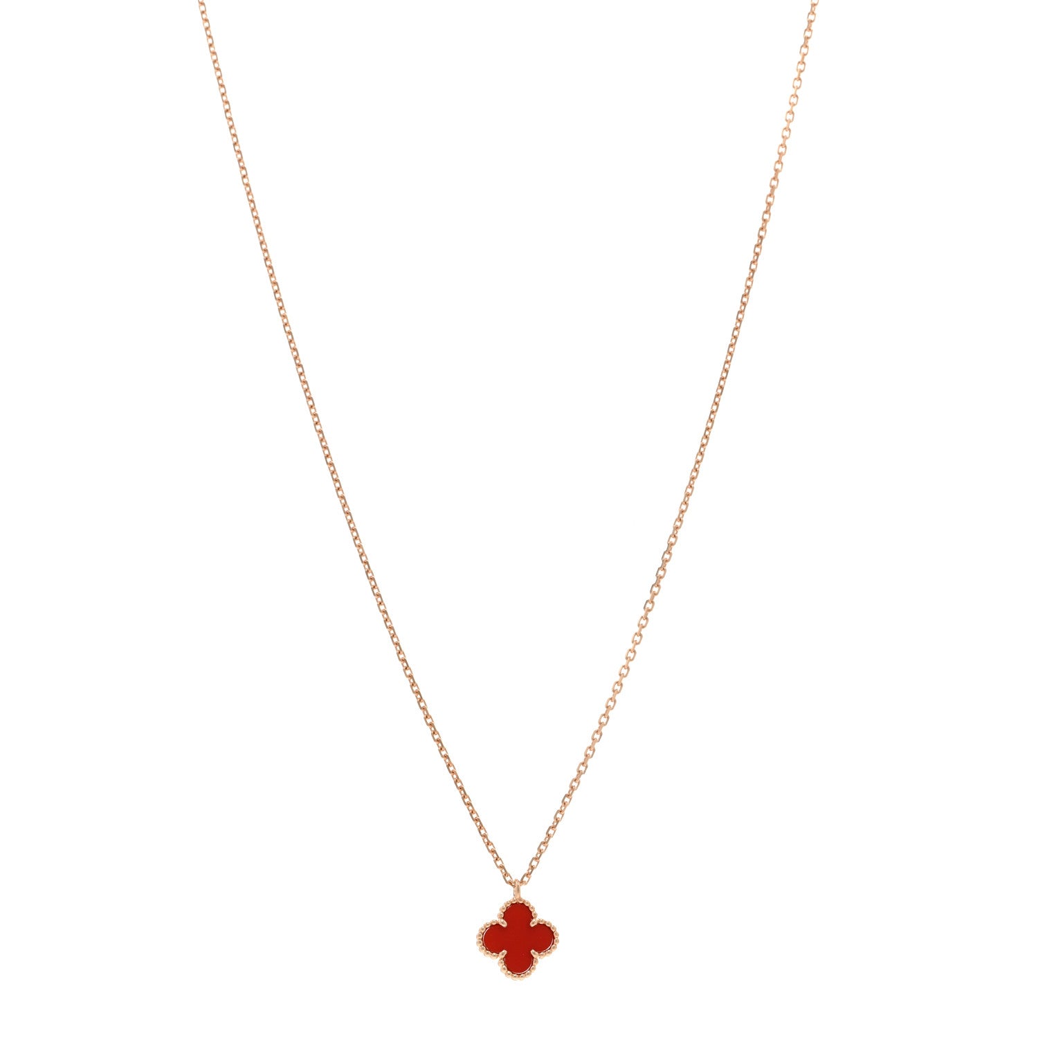 Van Cleef & Arpels 18K Rose Gold Carnelian Sweet Alhambra Pendant Necklace 1 of 6