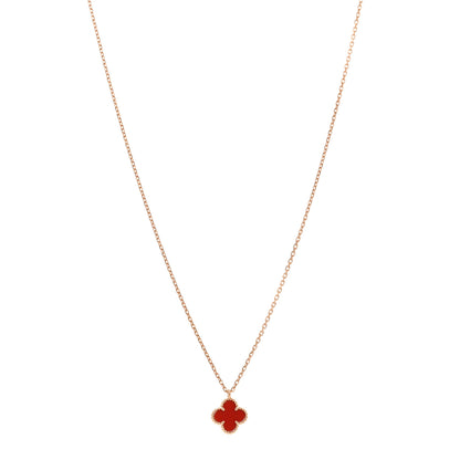 Van Cleef & Arpels 18K Rose Gold Carnelian Sweet Alhambra Pendant Necklace 1 of 6