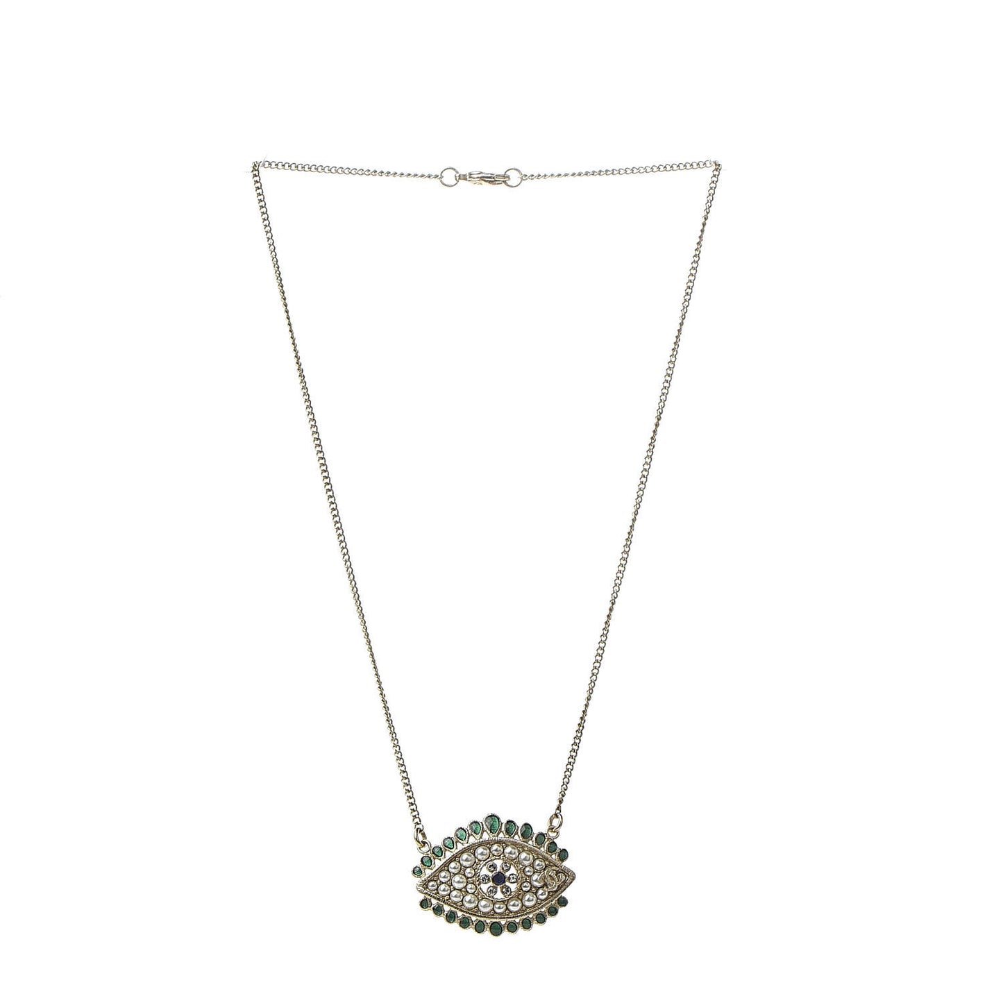 Resin Crystal Glass Pearl Eye Pendant Necklace Gold Multicolor