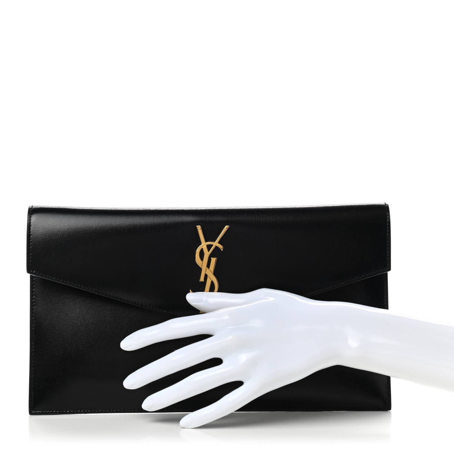 Saint Laurent Smooth Shiny Calfskin Monogram Uptown Pouch Black 3 of 9