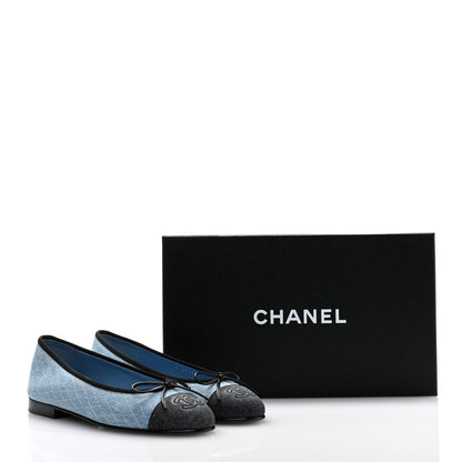 Chanel Denim Printed Quilt CC Cap Toe Ballerina Flats 36 Light Blue Dark Grey 9 of 9