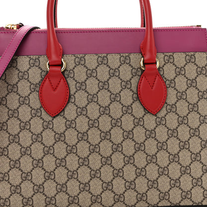 Gucci GG Supreme Monogram Moon Calfskin Small Zip Top Tote Beige Ebony Hibiscus Red New Rosette 10 of 15