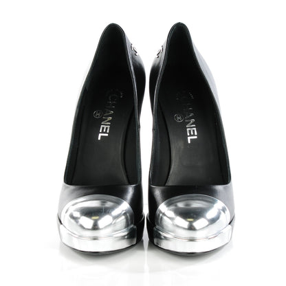 Chanel Calfskin Silver Cap Toe CC Pumps 40.5 Black 2 of 9