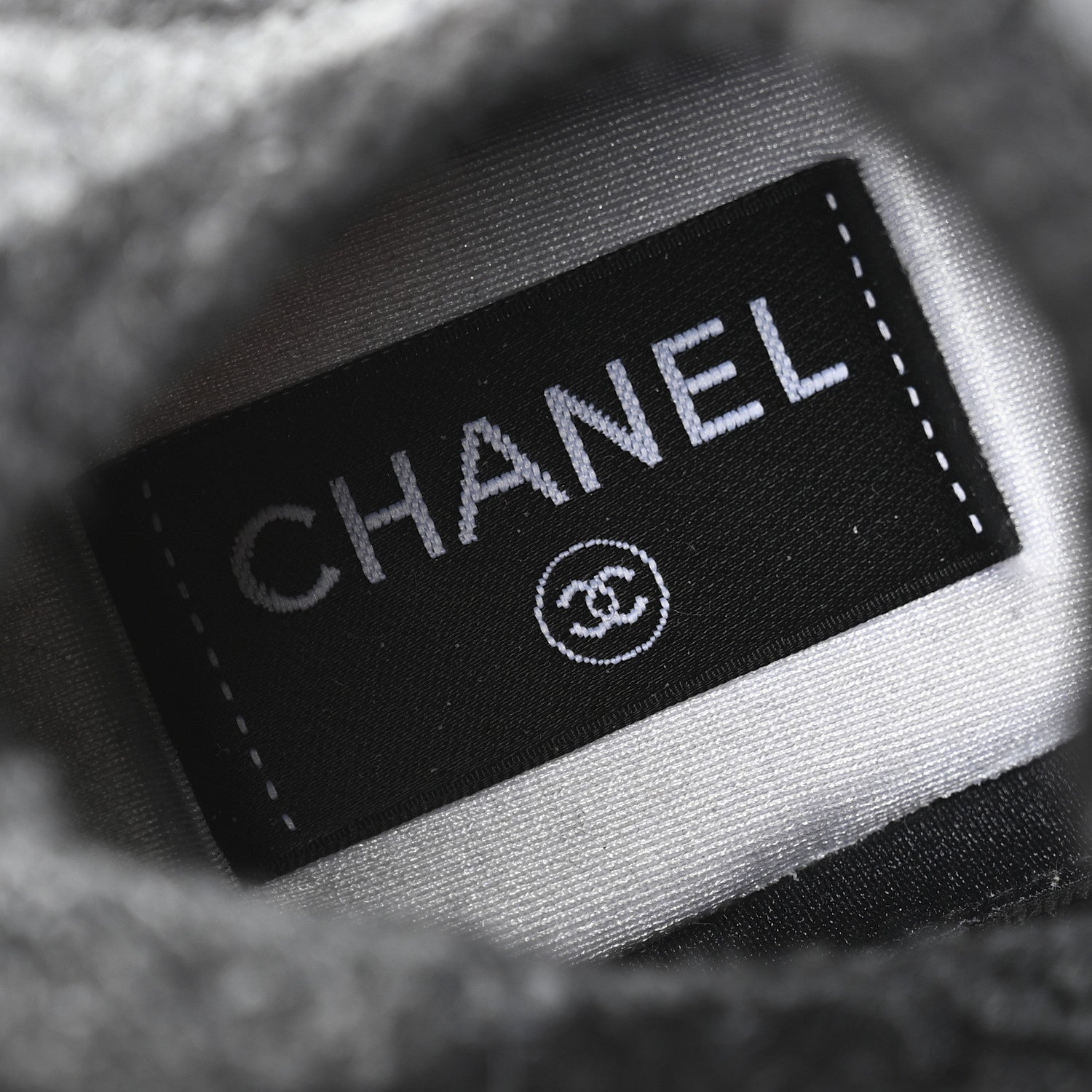 Chanel Knit Fabric Suede Calfskin Womens CC Sneakers 38 Grey Black 7 of 9