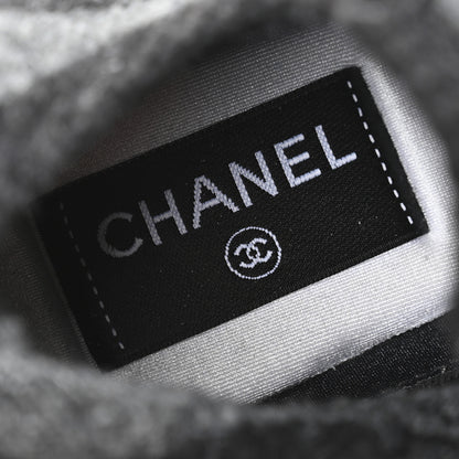 Chanel Knit Fabric Suede Calfskin Womens CC Sneakers 38 Grey Black 7 of 9