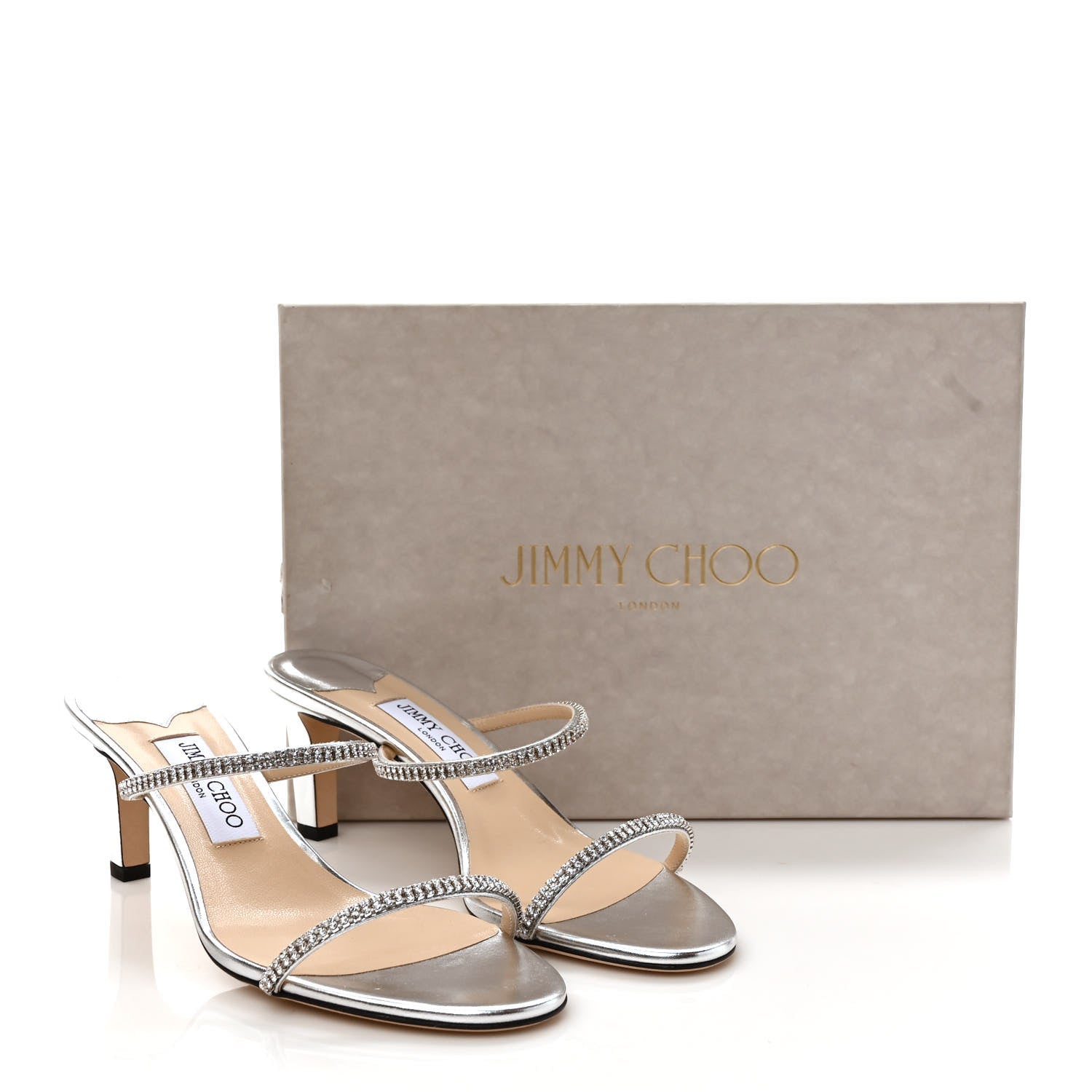 Jimmy Choo Metallic Calfskin Crystal Brea 65 Sandals 39 Silver 8 of 8