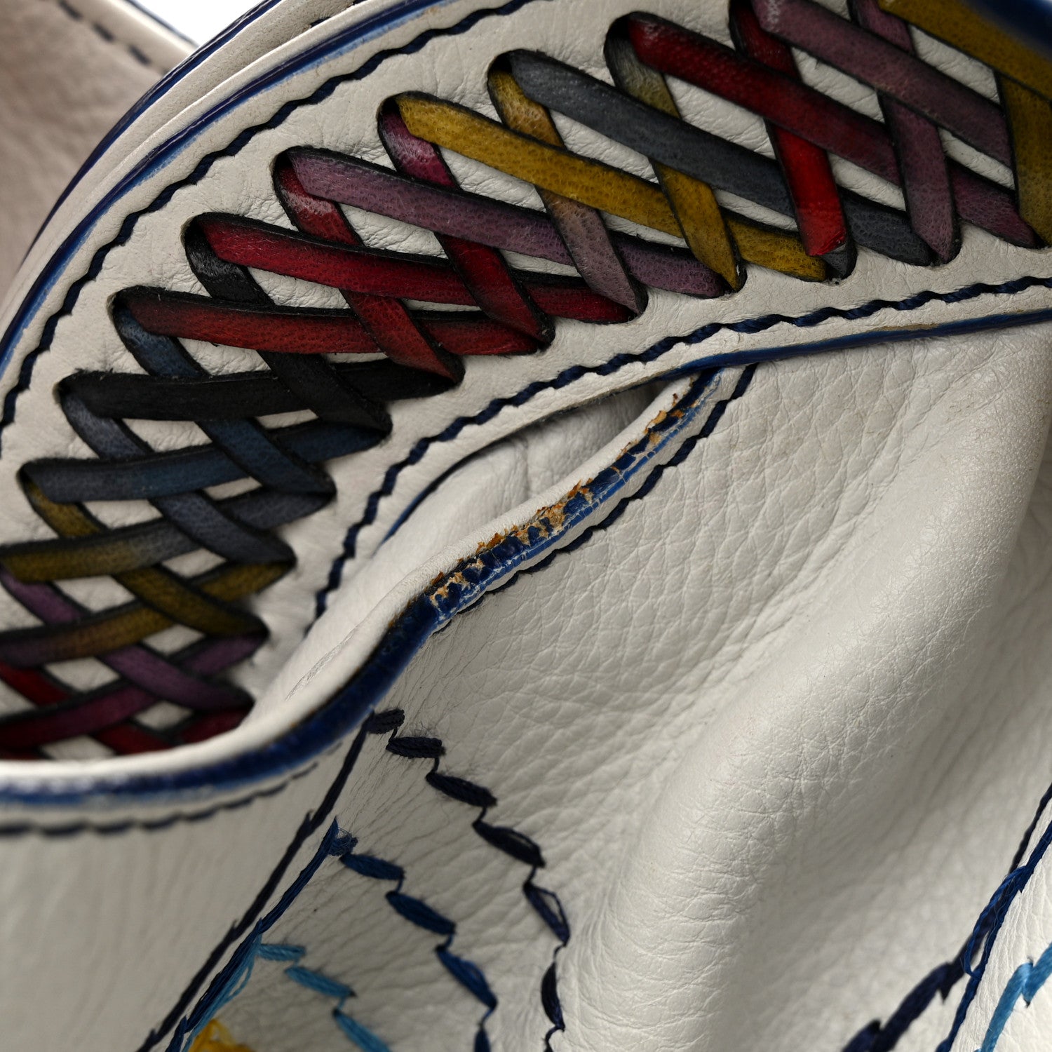 Fendi Vitello Palma Zig Zag Thread Embroidered Doctor B Hobo White Multicolor 13 of 18